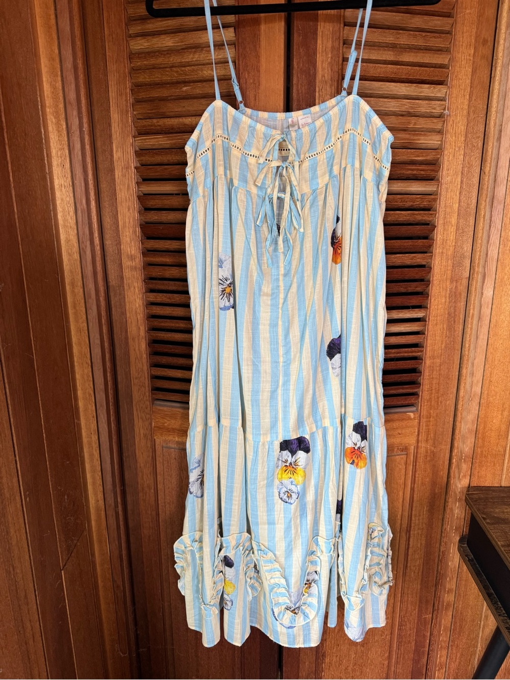 NWT Anthropologie Light Blue & Cream Striped Floral Midi Dress